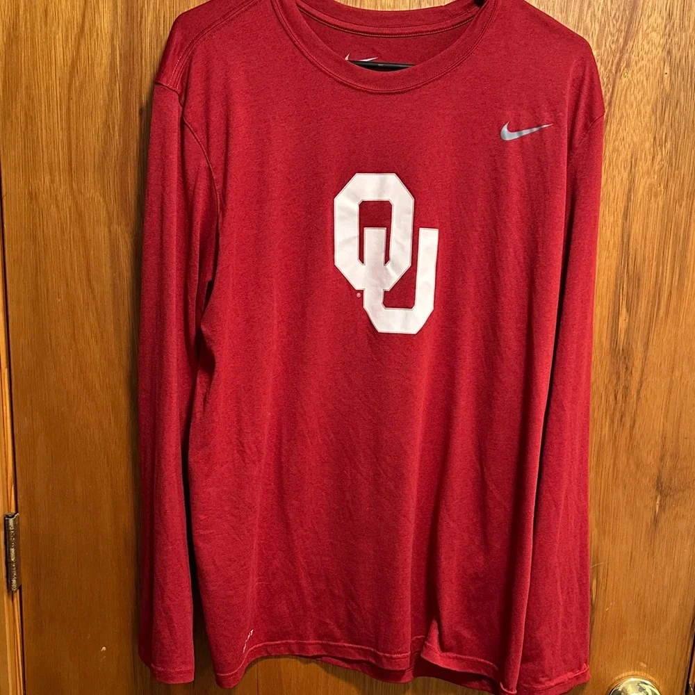Nike Crimson Long Sleeve Shirt with OU Emblem - Picture 1 of 2